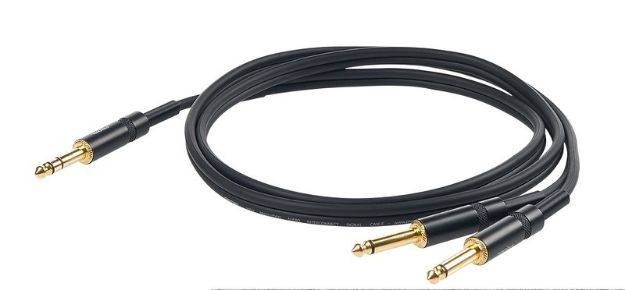 Picture of Challenge  Stereo Split Lead  6.3mm TRS > 2 x TS  5m  GOLD