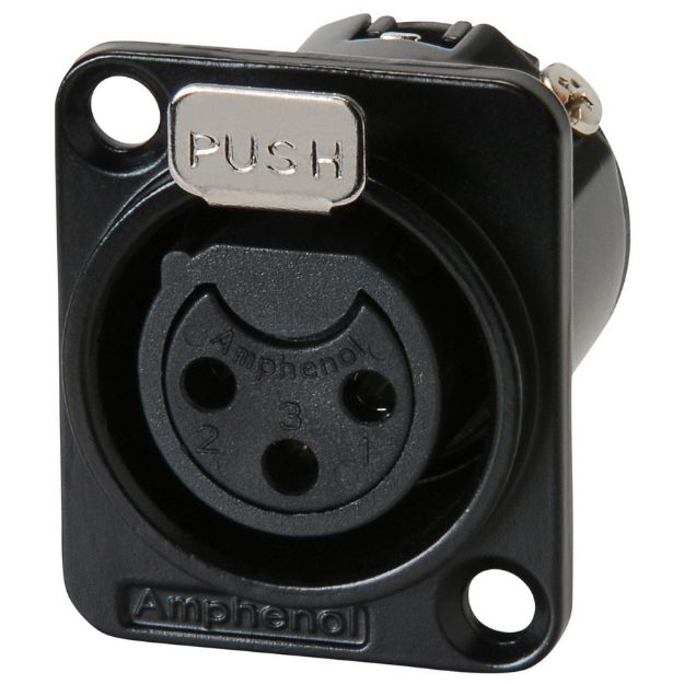 Picture of Amphenol XLR Panel Mount Female 3 Pole GOLD Pins Black